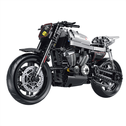 BR60545 1:8 street tracker motorcycle kit, 533 pcs: big see-through piston engine, chain drive, working suspension. Static adult collectible.