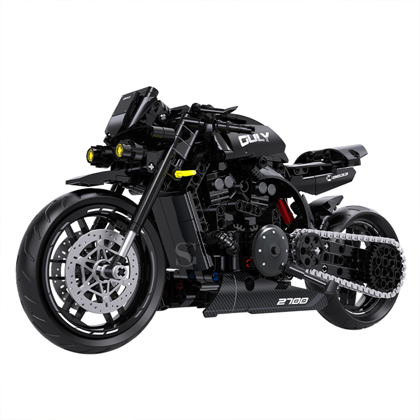 BR60533 1:8 streetfighter motorcycle kit, 538 pcs: see-through piston engine, rotatable steering, drive chain. Static adult collectible.