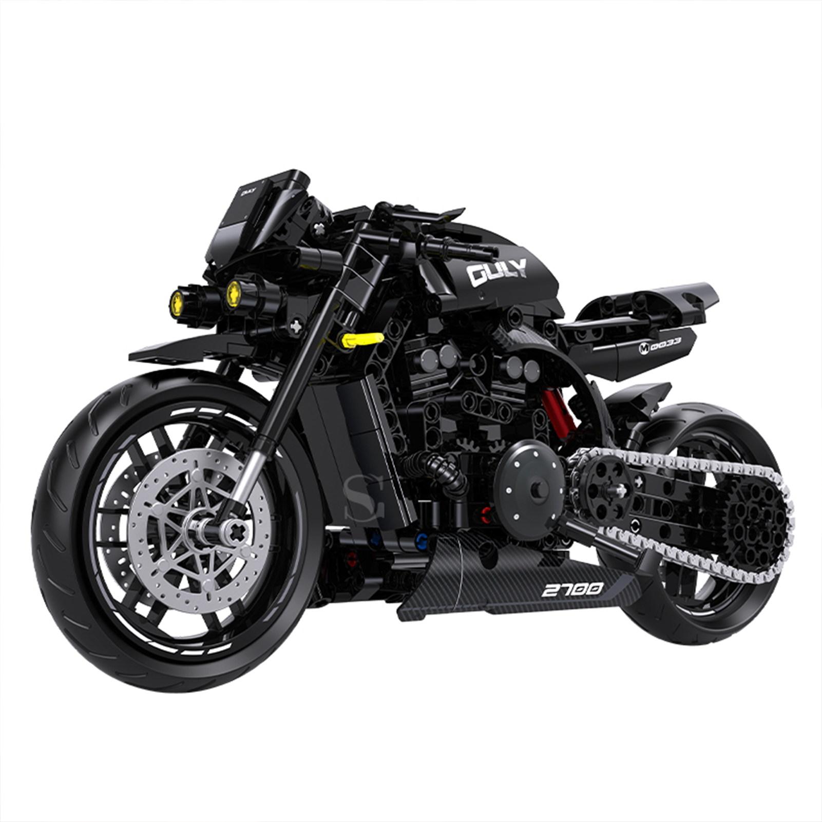 BR60533 1:8 streetfighter motorcycle kit, 538 pcs: see-through piston engine, rotatable steering, drive chain. Static adult collectible.