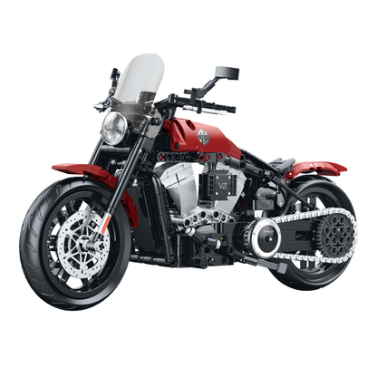 BR60534 1:8 touring cruiser motorcycle kit, 542 pcs: see-through piston engine, working suspension, steel chain. Static adult collectible.