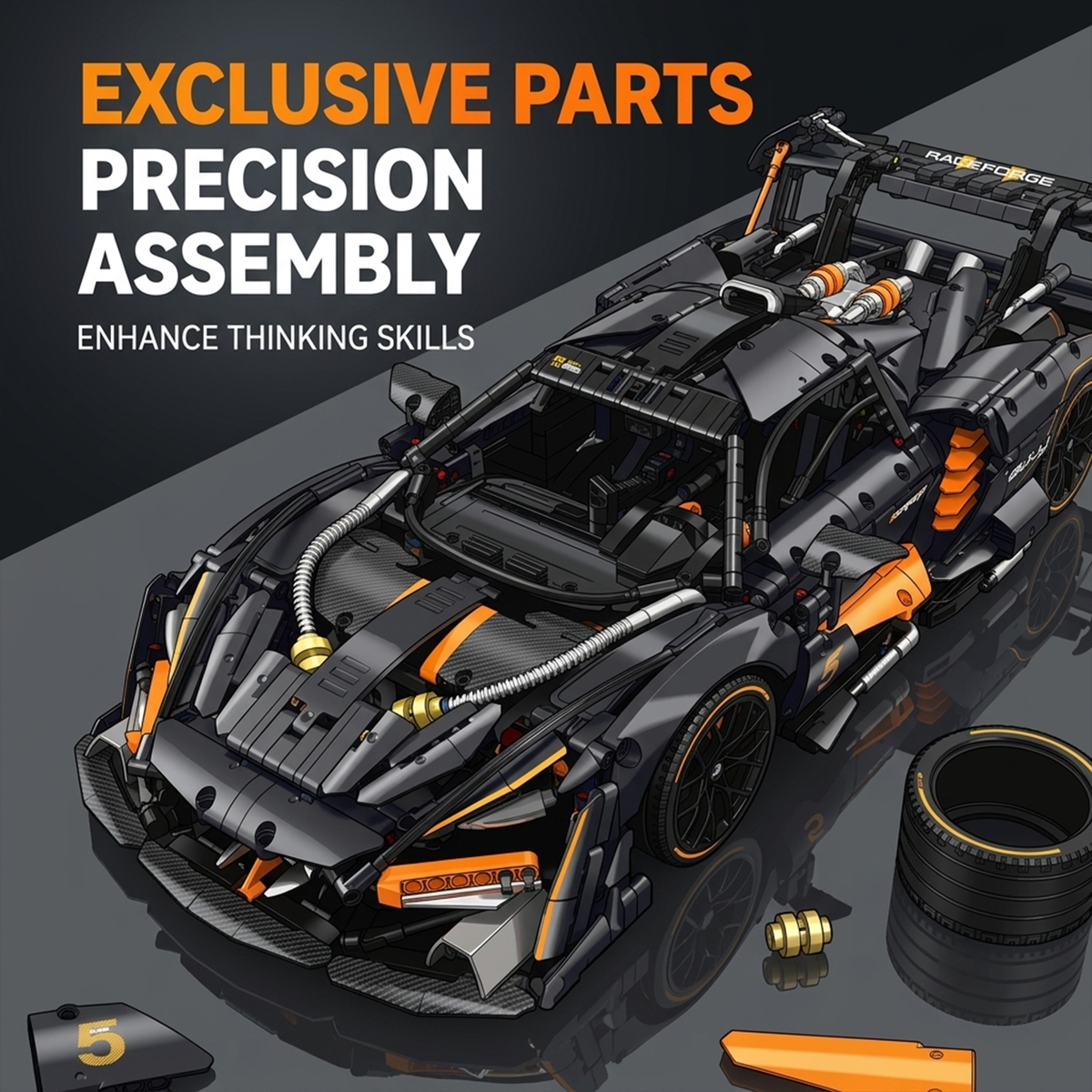 1:8 Track Combat Supercar Building Set — Tungsten Grey