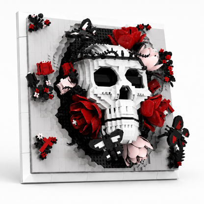 Where Gothic Art Blooms: Skull & Rose 3D Brick Wall Art