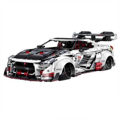 A 3,939-piece 1:8 widebody racing car in white, black & red with linkage steering and adjustable wing. Static display, RC-upgradeable with steam smoke.14+.