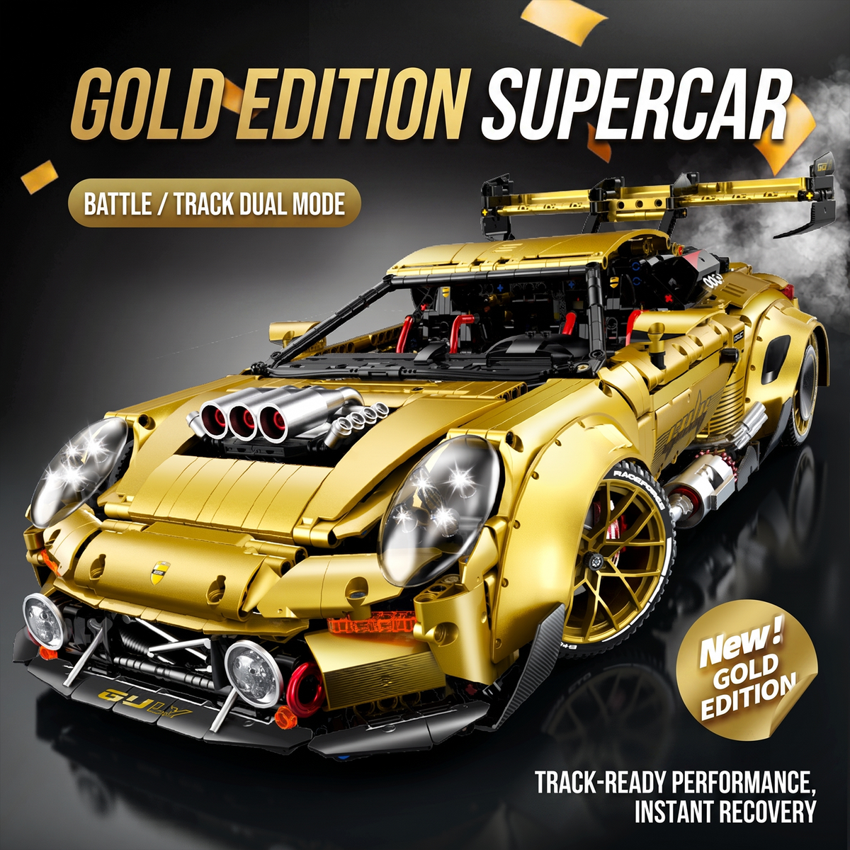 1:8 Widebody GT Supercar Building Set — Electroplated Gold