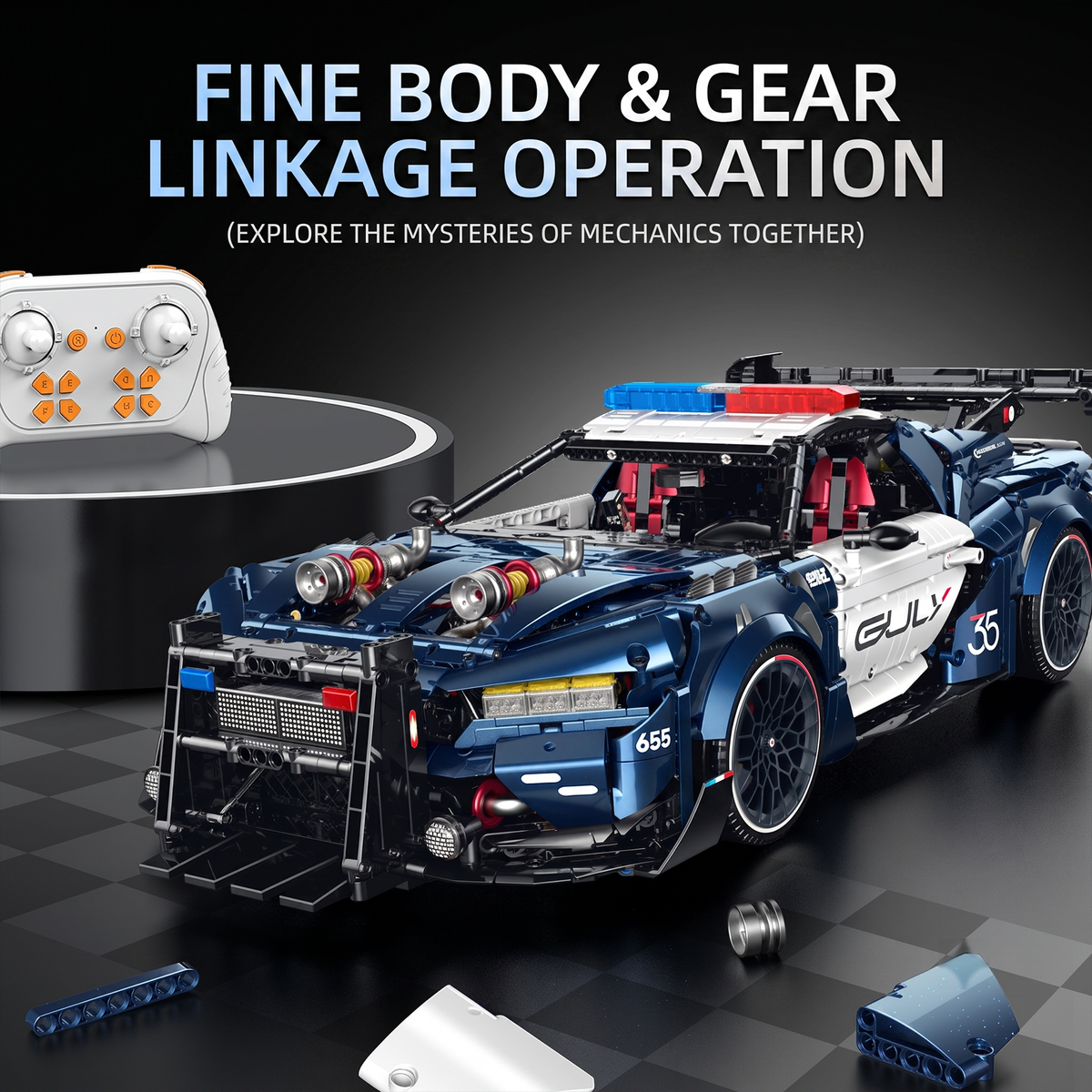 1:8 Widebody Police-Style Racing Supercar Building Set — Neptune Blue