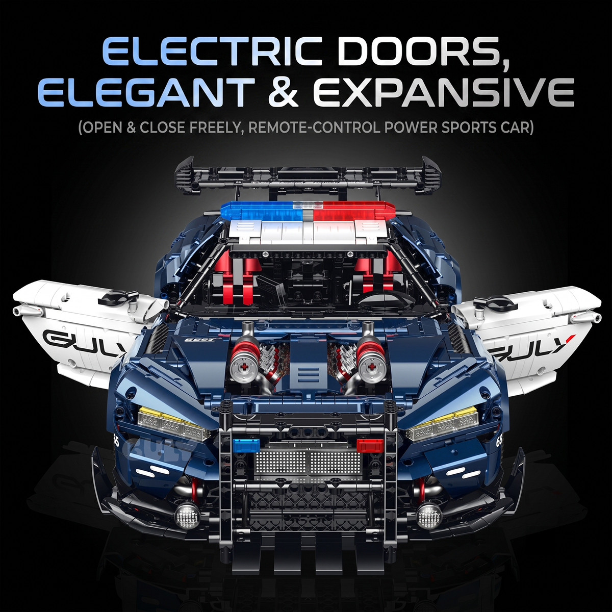1:8 Widebody Police-Style Racing Supercar Building Set — Neptune Blue