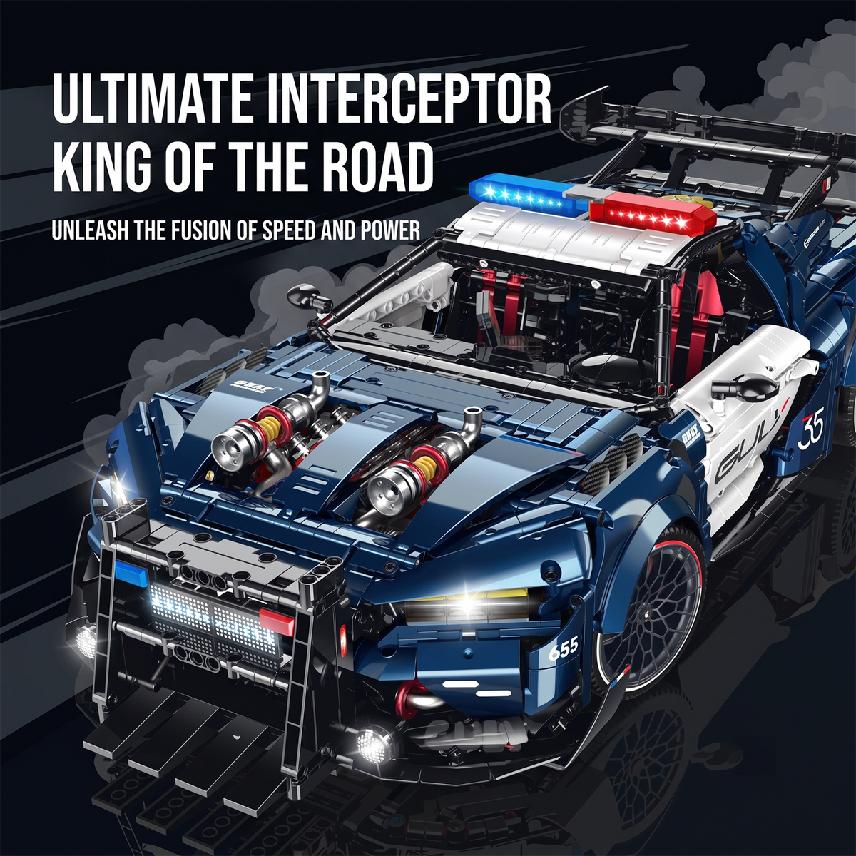 1:8 Widebody Police-Style Racing Supercar Building Set — Neptune Blue