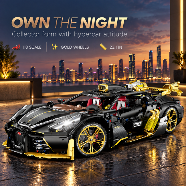 1:8 Concept Hypercar Building Set — Matte Black & Gold