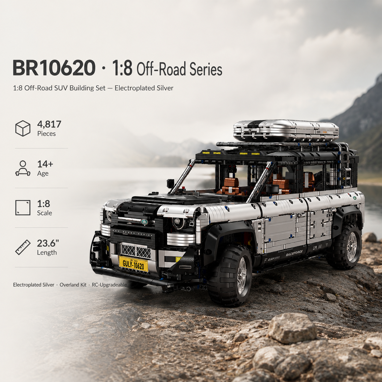1:8 Off-Road SUV Building Set — Electroplated Silver