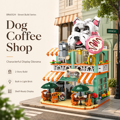 Dog Coffee Shop Modular Street-View Building Set