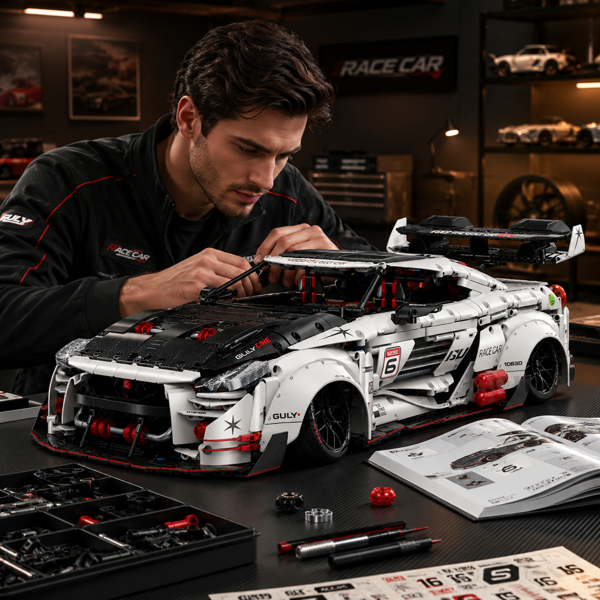1:8 Widebody Concept Racing Car Building Set — White & Red