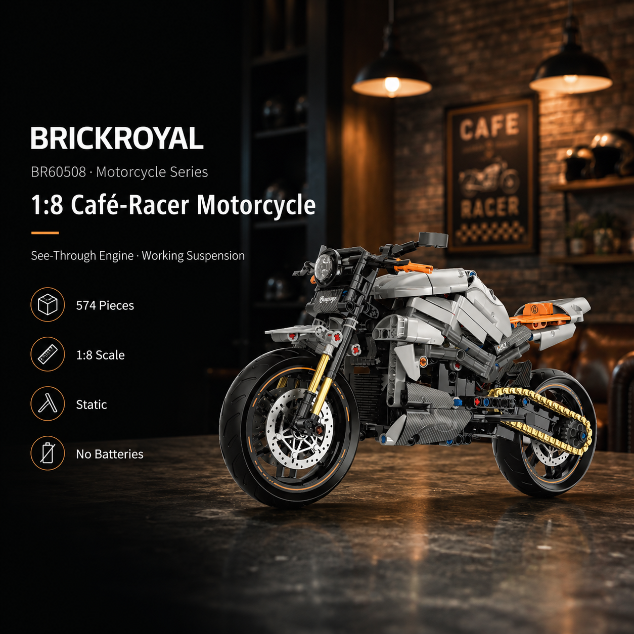 1:8 Retro Naked Street Motorcycle Building Kit