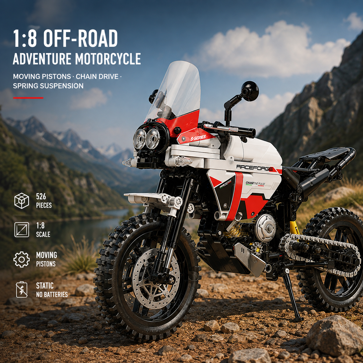1:8 Off-Road Adventure Motorcycle Building Kit