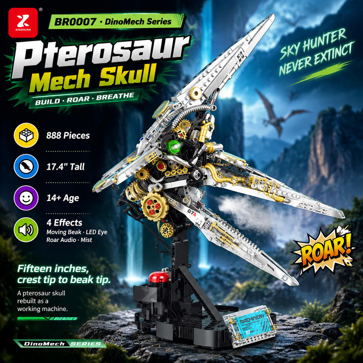 Motorized Pterosaur Skull Building Kit