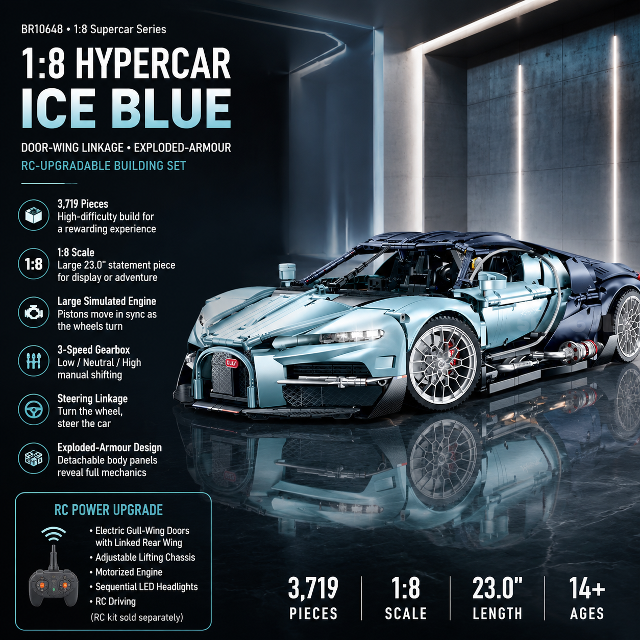 1:8 Luxury Hypercar Building Set — Ice Blue BR10648