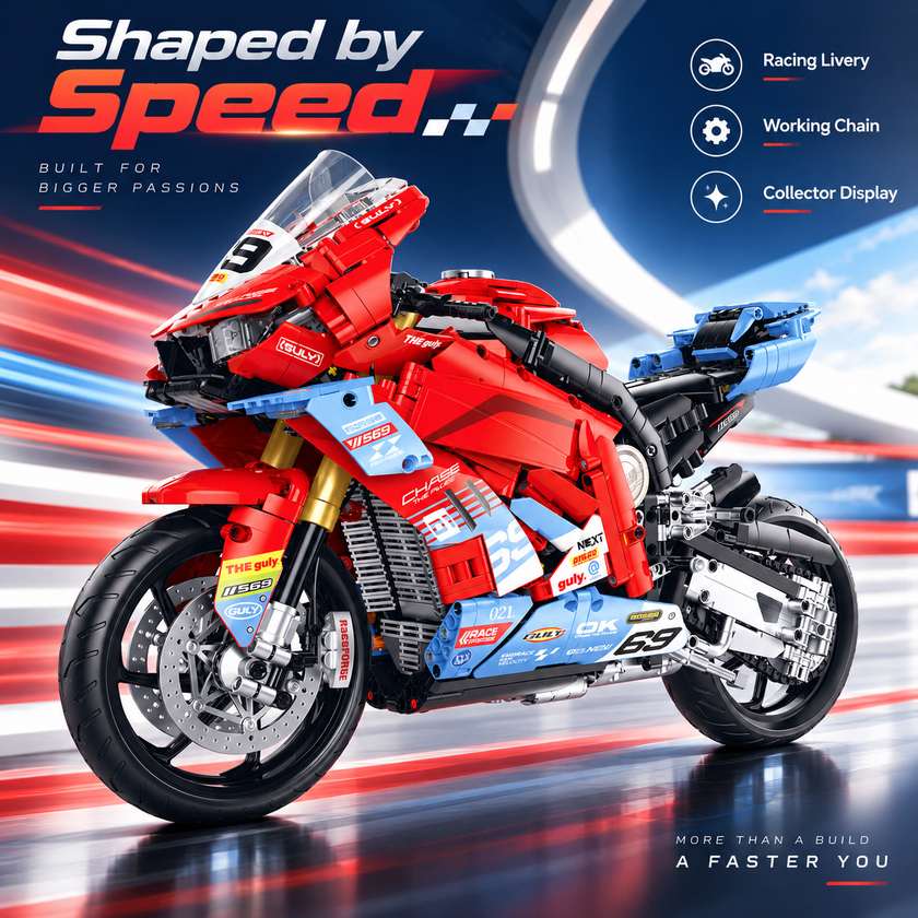 1:5 Racing Motorcycle – Red/Blue Livery Building Set