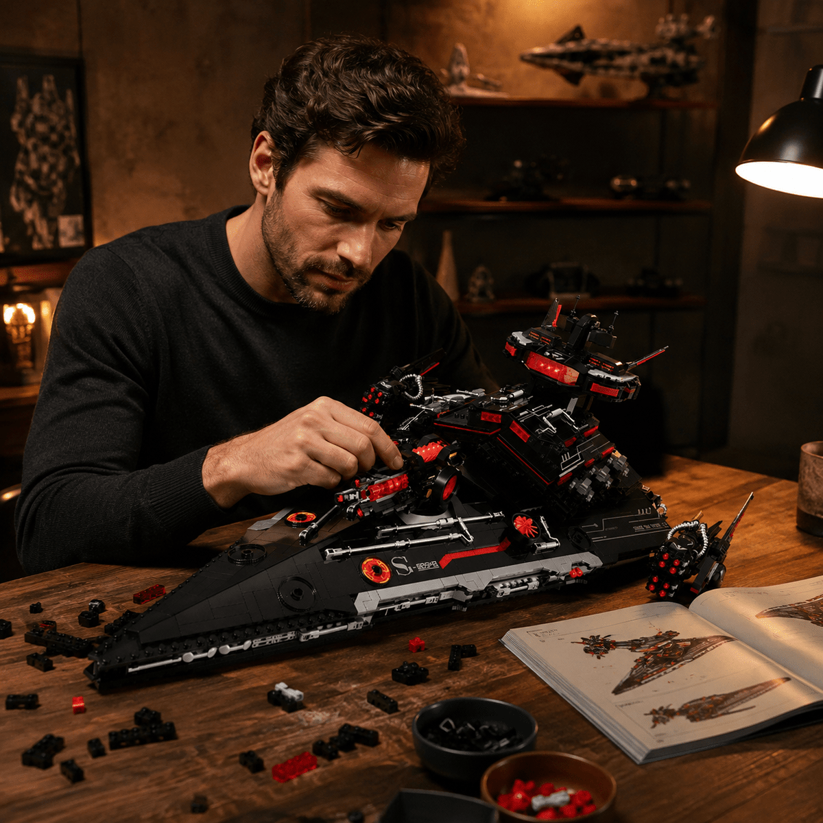 Dark Interstellar Warship Building Kit | Mechanical Building Kits | BrickRoyal