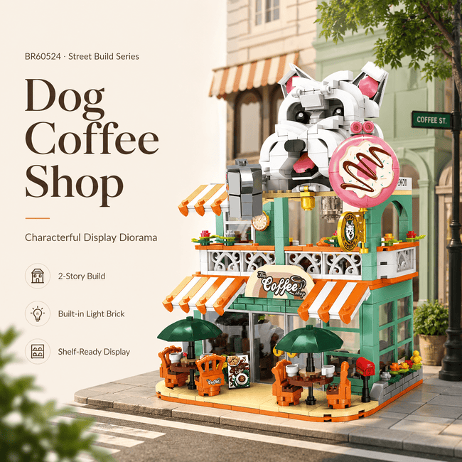 Dog Coffee Shop Modular Street-View Building Set | Mechanical Building Kits | BrickRoyal