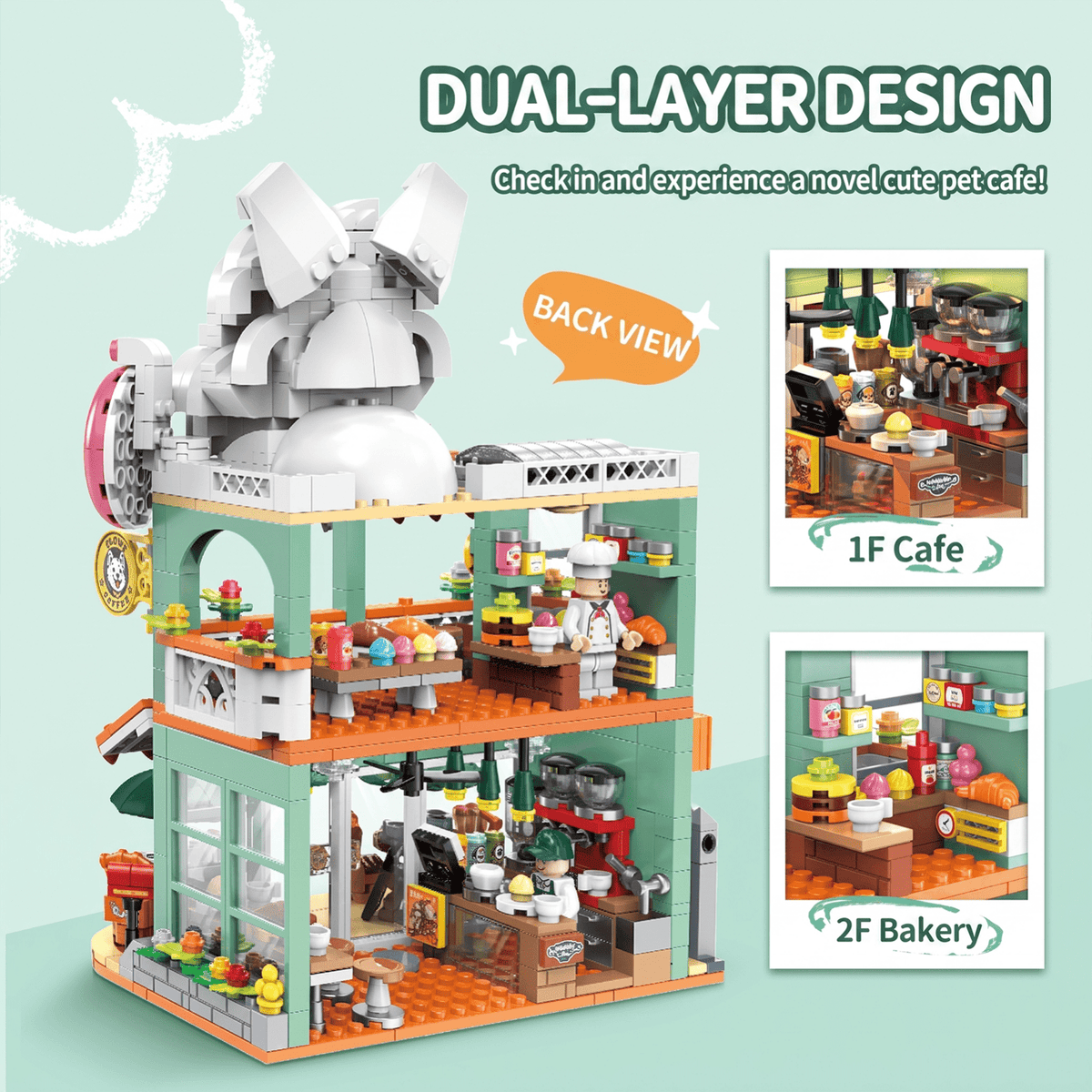 Dog Coffee Shop Modular Street-View Building Set | Mechanical Building Kits | BrickRoyal