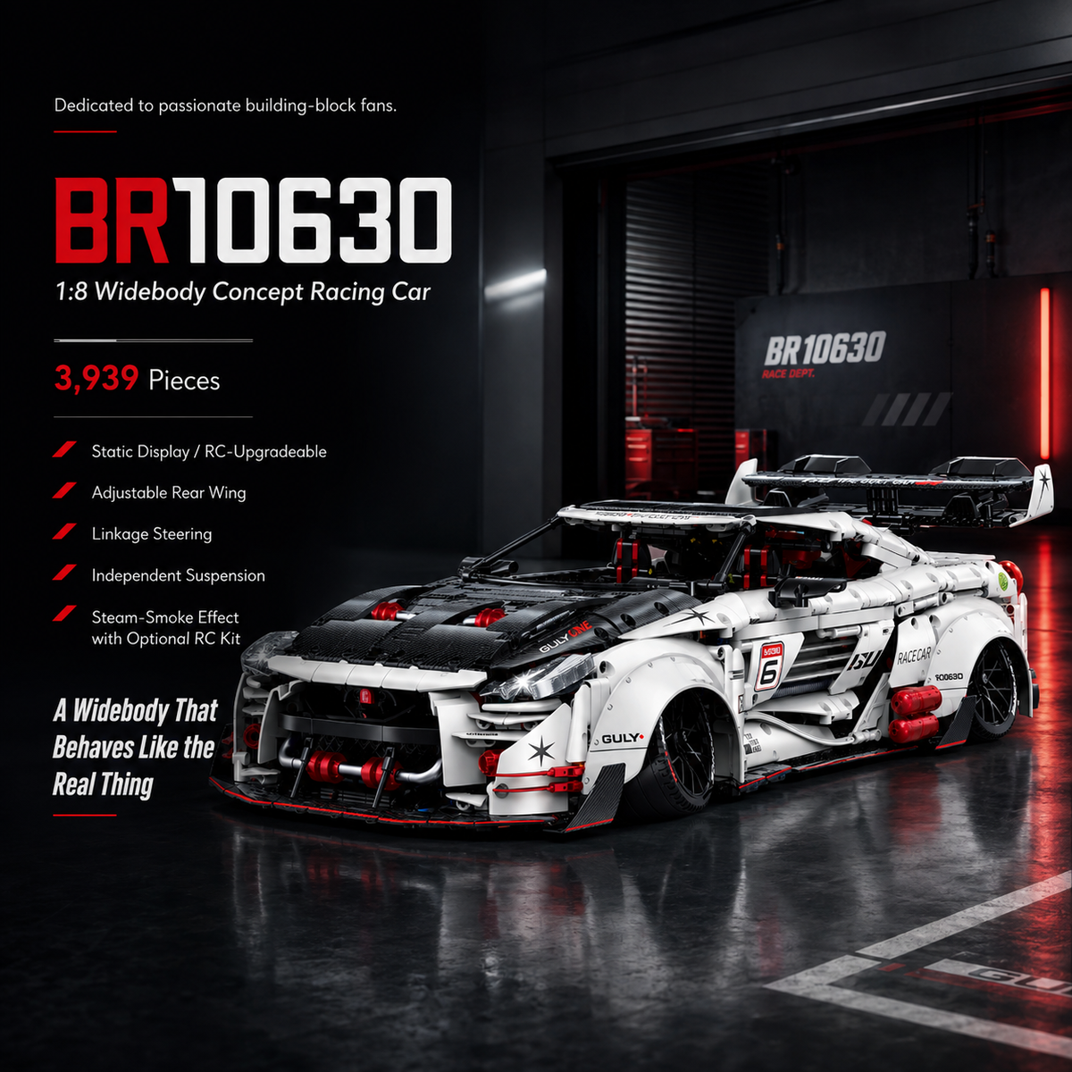 1:8 Widebody Concept Racing Car Building Set — White & Red