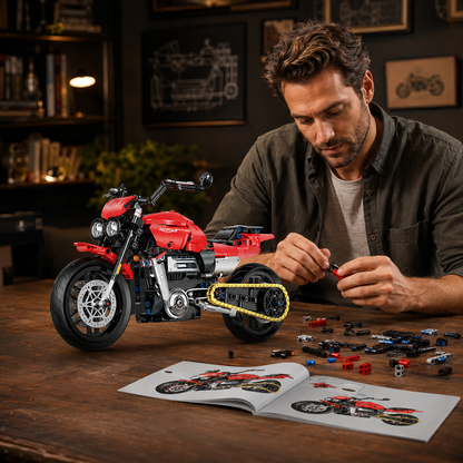 1:8 Red Power-Cruiser Motorcycle Building Kit