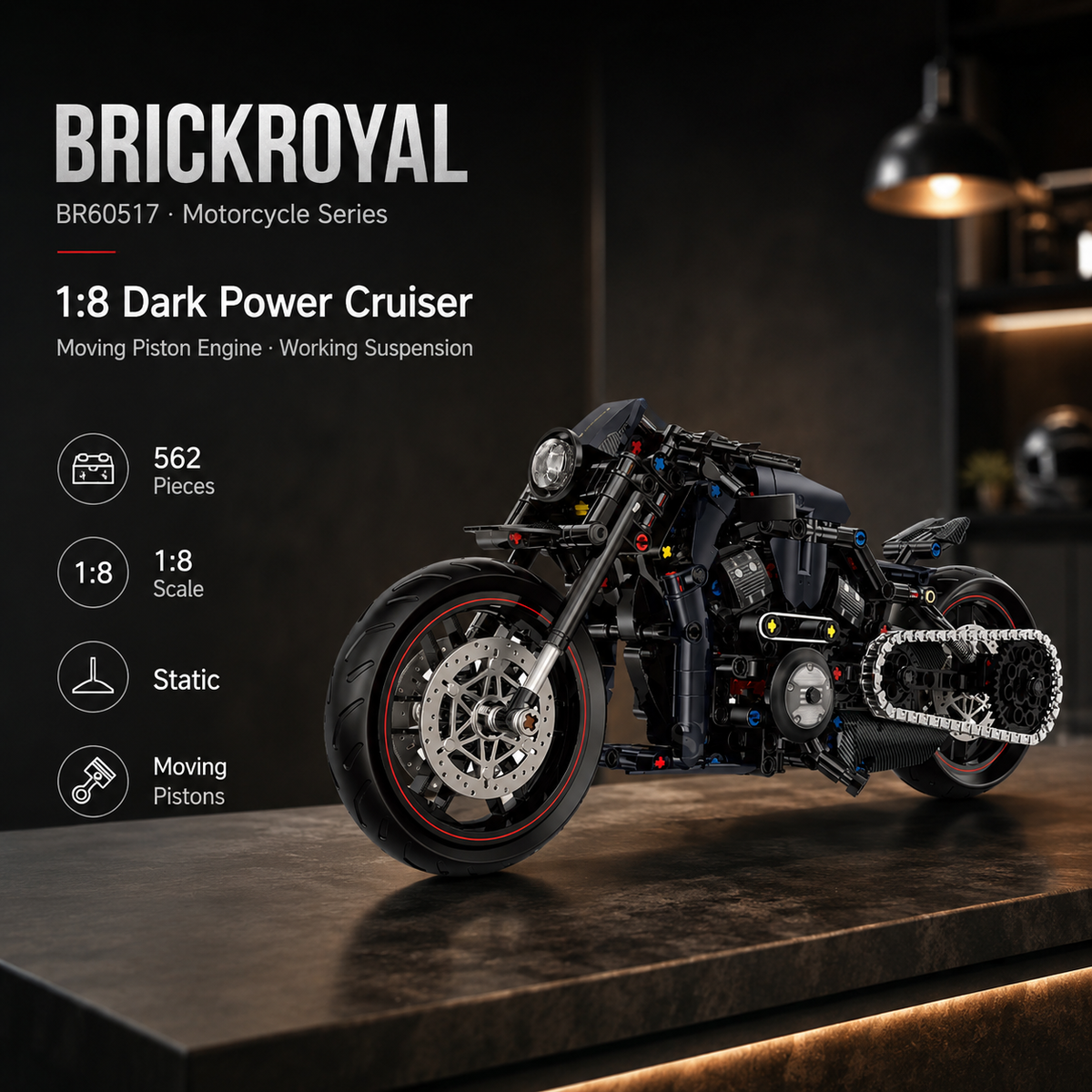 1:8 Dark Power-Cruiser Motorcycle Building Kit