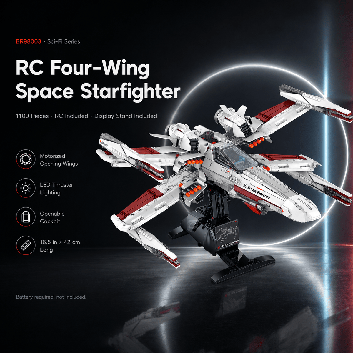 Four-Wing Space Starfighter Building Kit | Mechanical Building Kits | BrickRoyal
