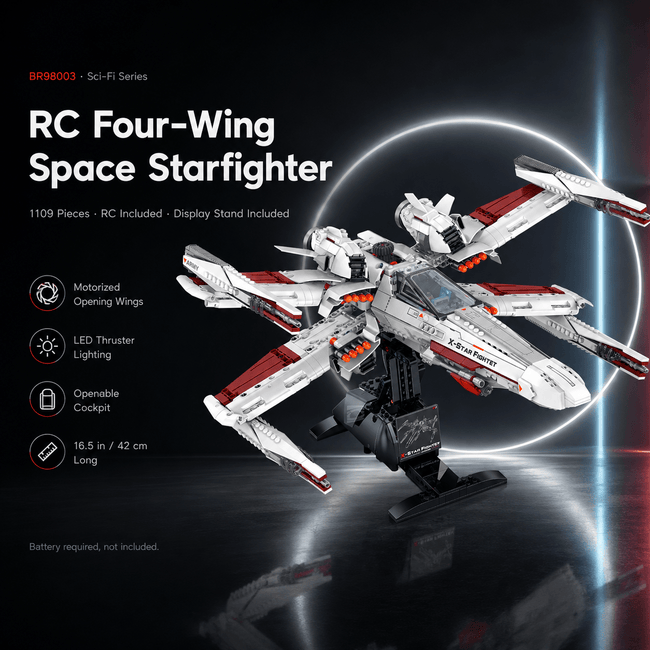 Four-Wing Space Starfighter Building Kit | Mechanical Building Kits | BrickRoyal
