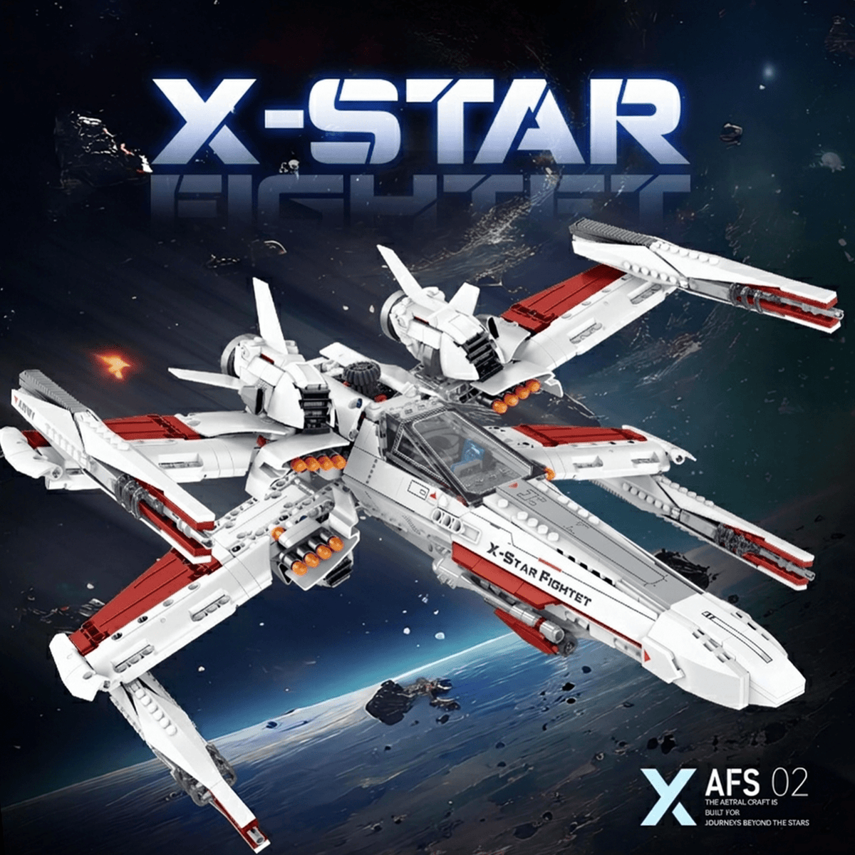 Four-Wing Space Starfighter Building Kit | Mechanical Building Kits | BrickRoyal
