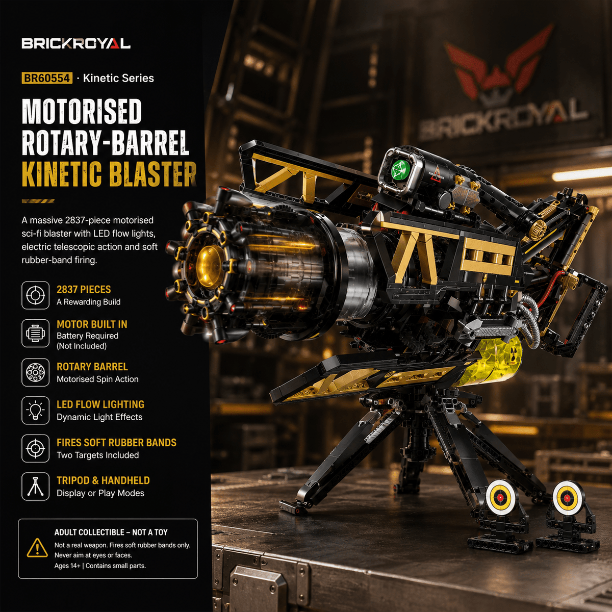 Motorised Rotary-Barrel Kinetic Blaster Building Kit | Mechanical Building Kits | BrickRoyal