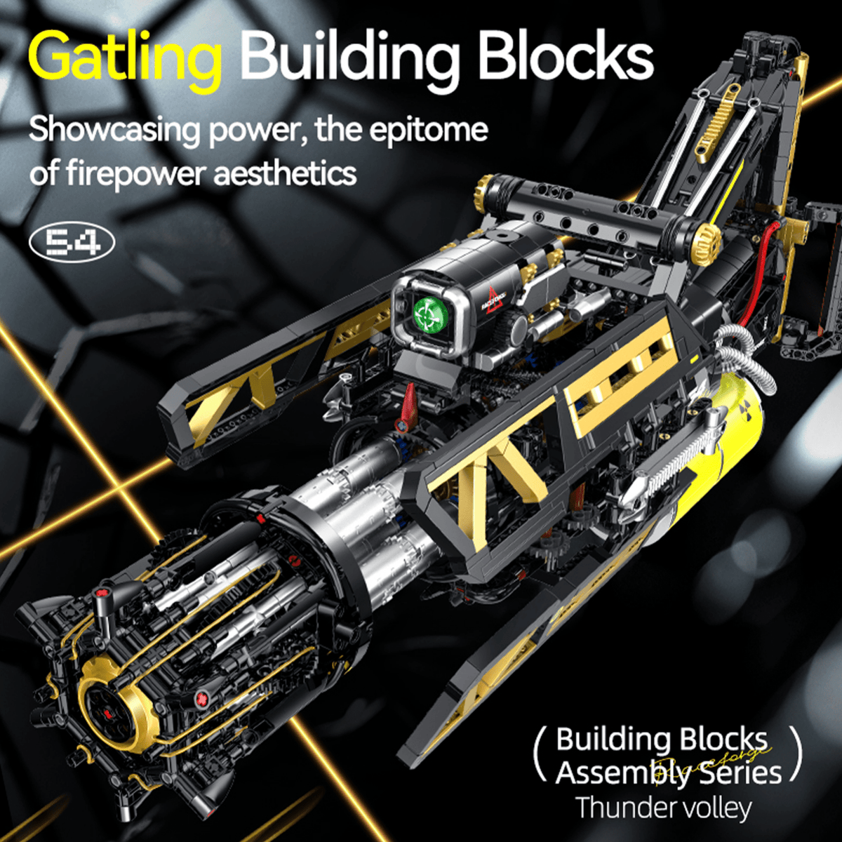 Motorised Rotary-Barrel Kinetic Blaster Building Kit | Mechanical Building Kits | BrickRoyal