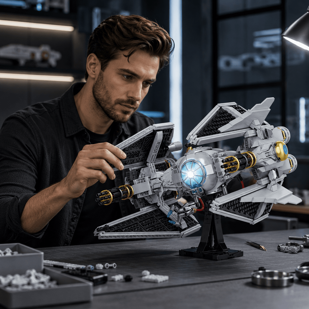 Space Interceptor Starfighter Building Kit | Mechanical Building Kits | BrickRoyal