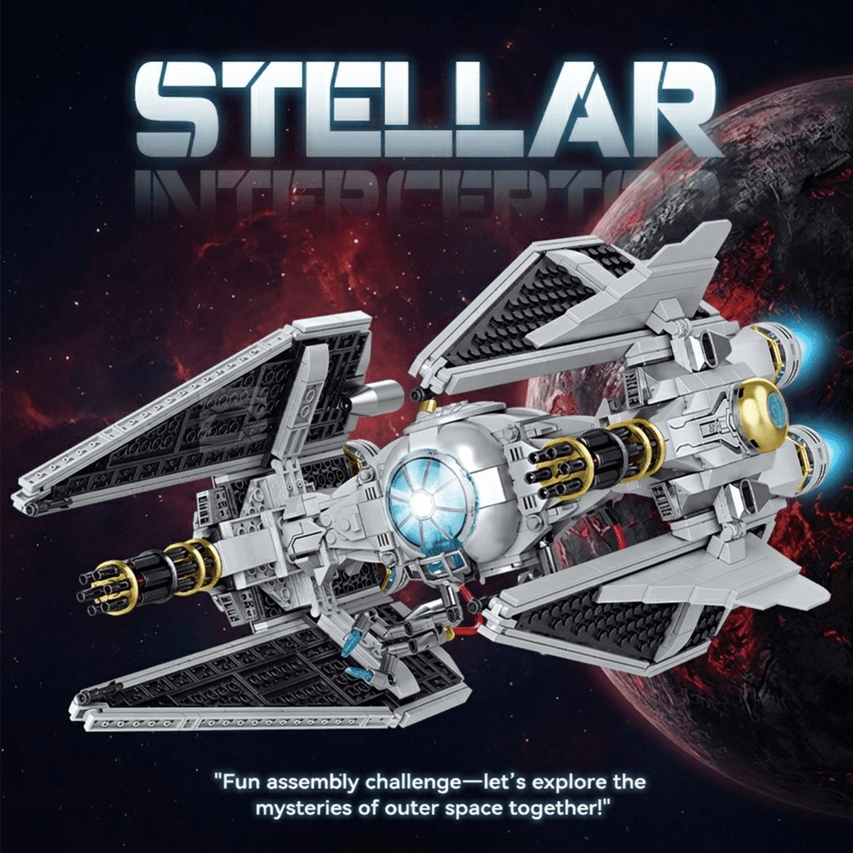 Space Interceptor Starfighter Building Kit | Mechanical Building Kits | BrickRoyal