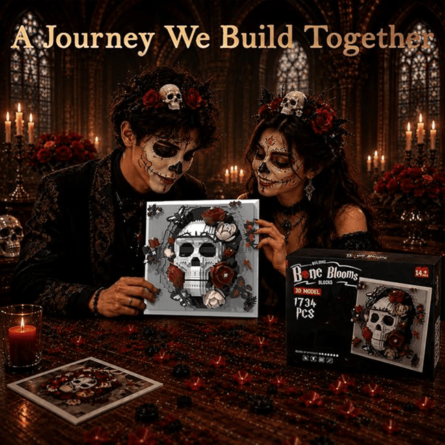 Where Gothic Art Blooms: Skull & Rose 3D Brick Wall Art | Mechanical Building Kits | BrickRoyal