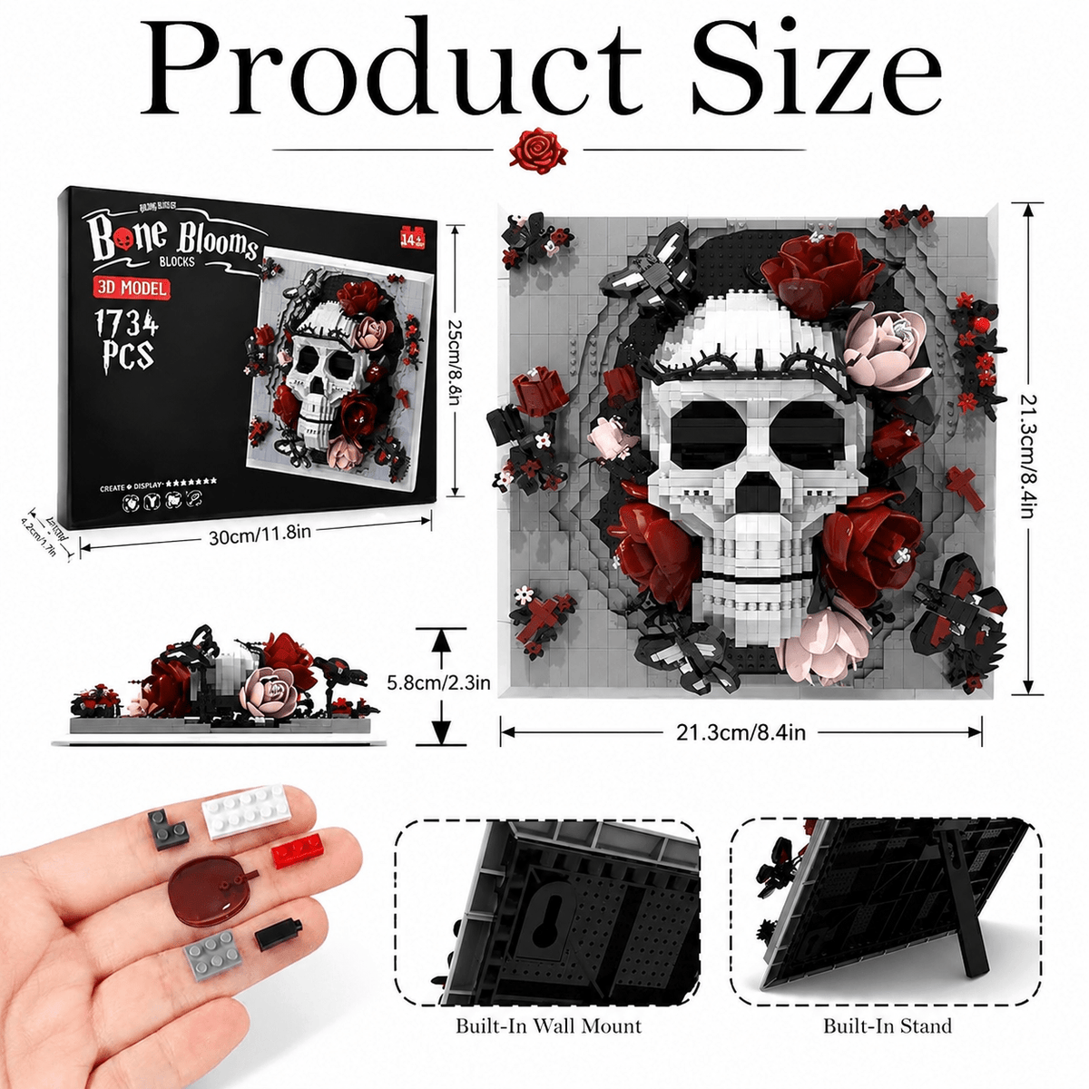 Where Gothic Art Blooms: Skull & Rose 3D Brick Wall Art | Mechanical Building Kits | BrickRoyal