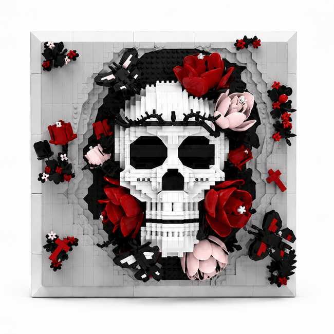 Where Gothic Art Blooms: Skull & Rose 3D Brick Wall Art | Mechanical Building Kits | BrickRoyal